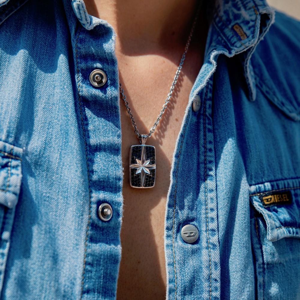 Zancan Collana Zancan in argento a targa con pietre nere Offerte giornaliere