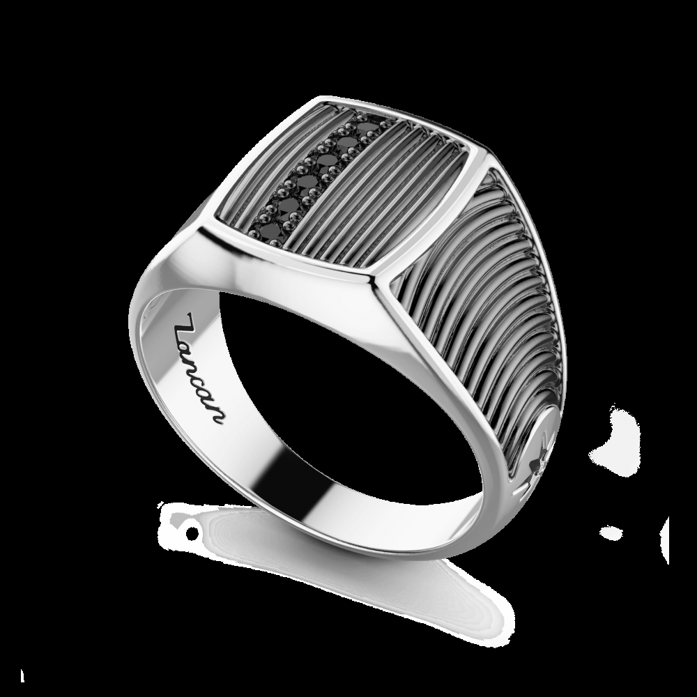 Zancan Anello chevalier Zancan in argento brunito e pietre nere 2025