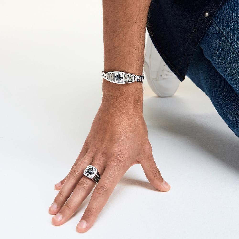 Zancan Bracciale Zancan in argento con maglia grumette e targa con rosa dei venti in ceramica Negozi Online