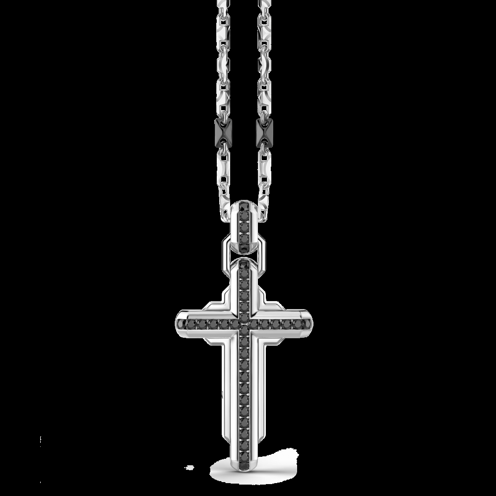 Zancan Collana Zancan in argento con pendente a croce e pietre nere Sconti questo mese