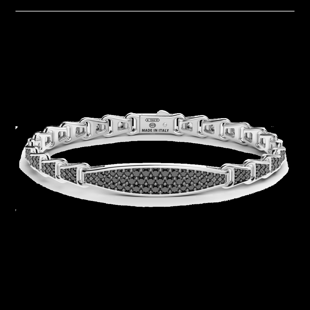 Zancan Bracciale Zancan in argento con targa e pietre nere Saldi Di Fabbrica
