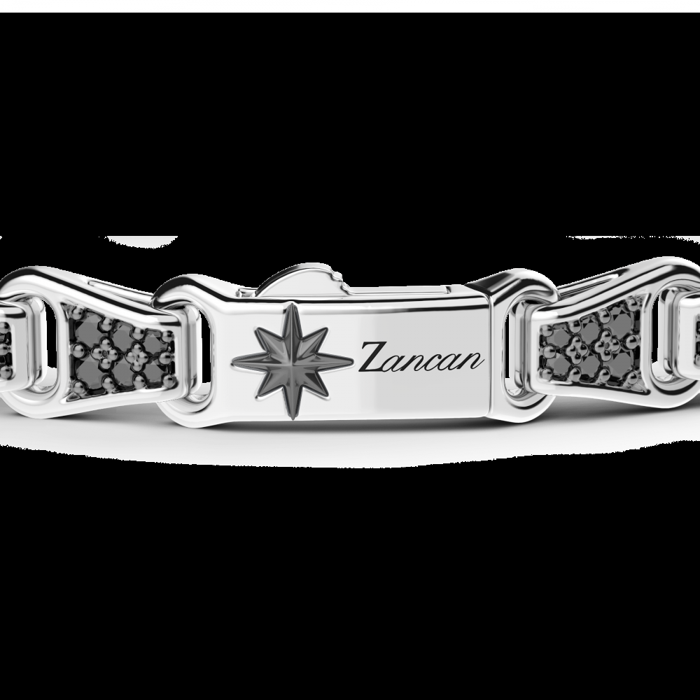 Zancan Bracciale Zancan in argento con targa e pietre nere Saldi Di Fabbrica