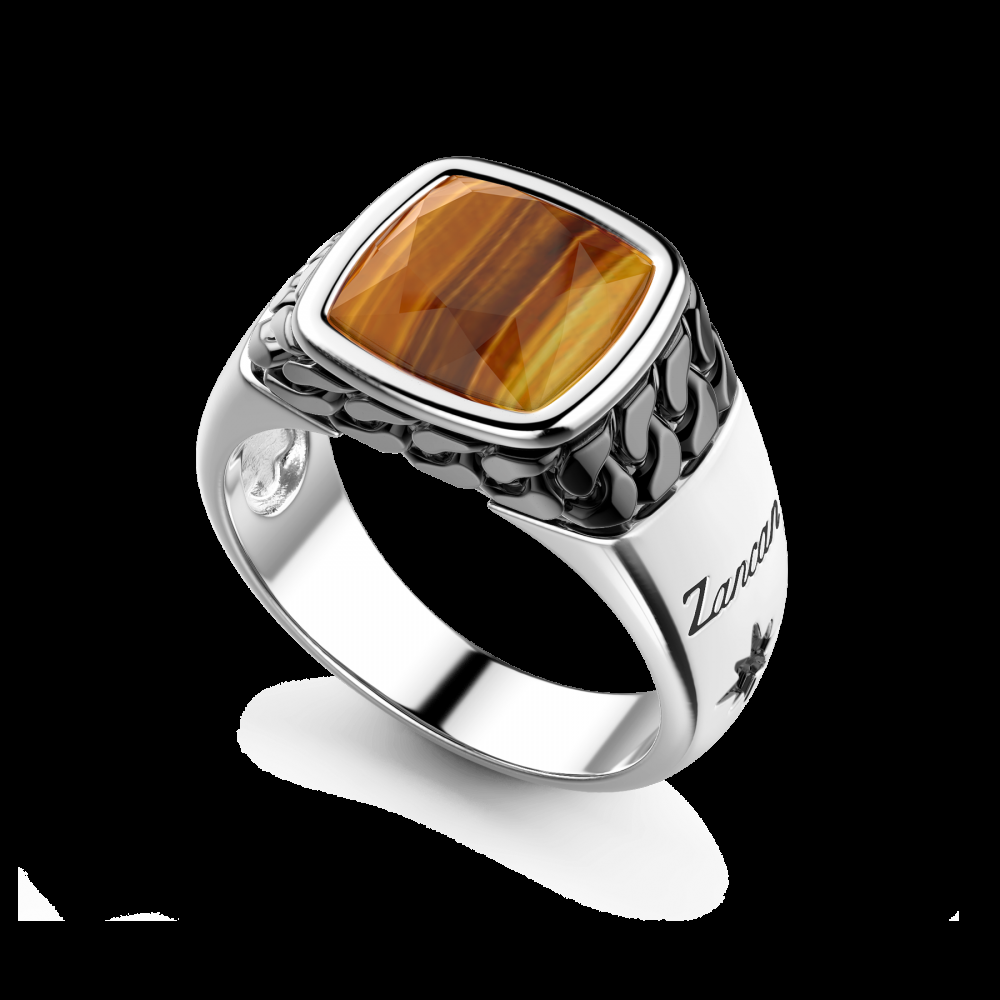 Zancan Anello in argento bianco e nero con occhio di tigre naturale Nuovo