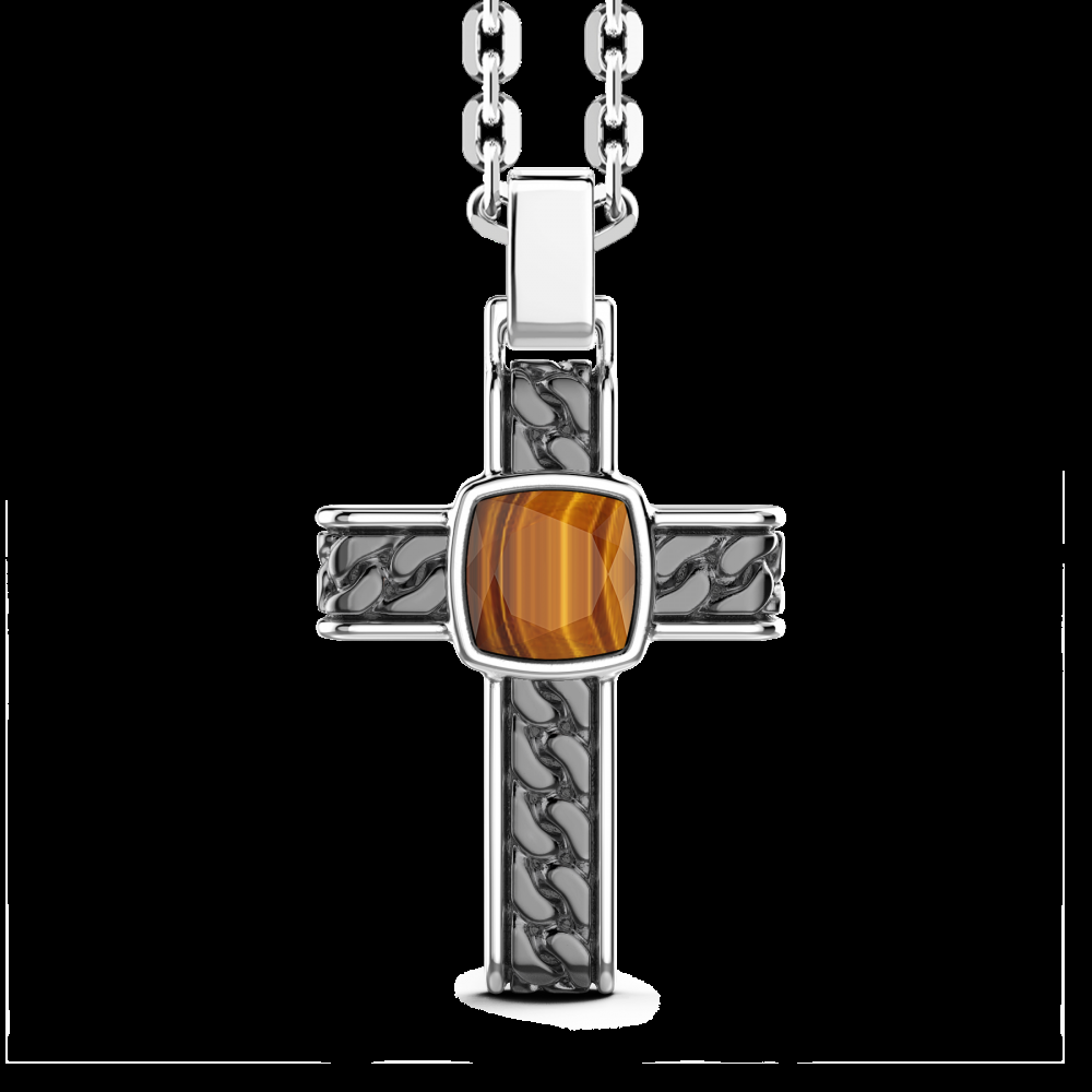 Zancan Collana in argento con pendente a croce e occhio di tigre quadrata Convenienza