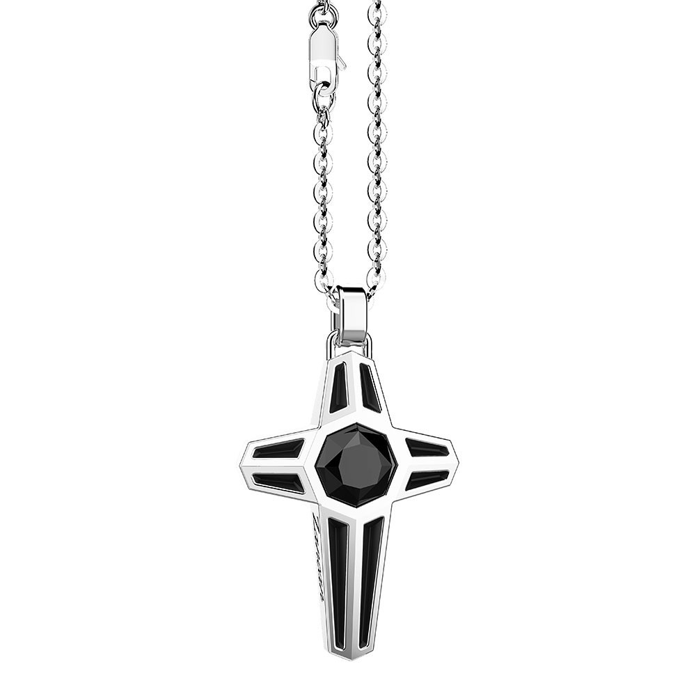 Zancan Collana Zancan in argento con pendente a croce e pietra nera Sconto
