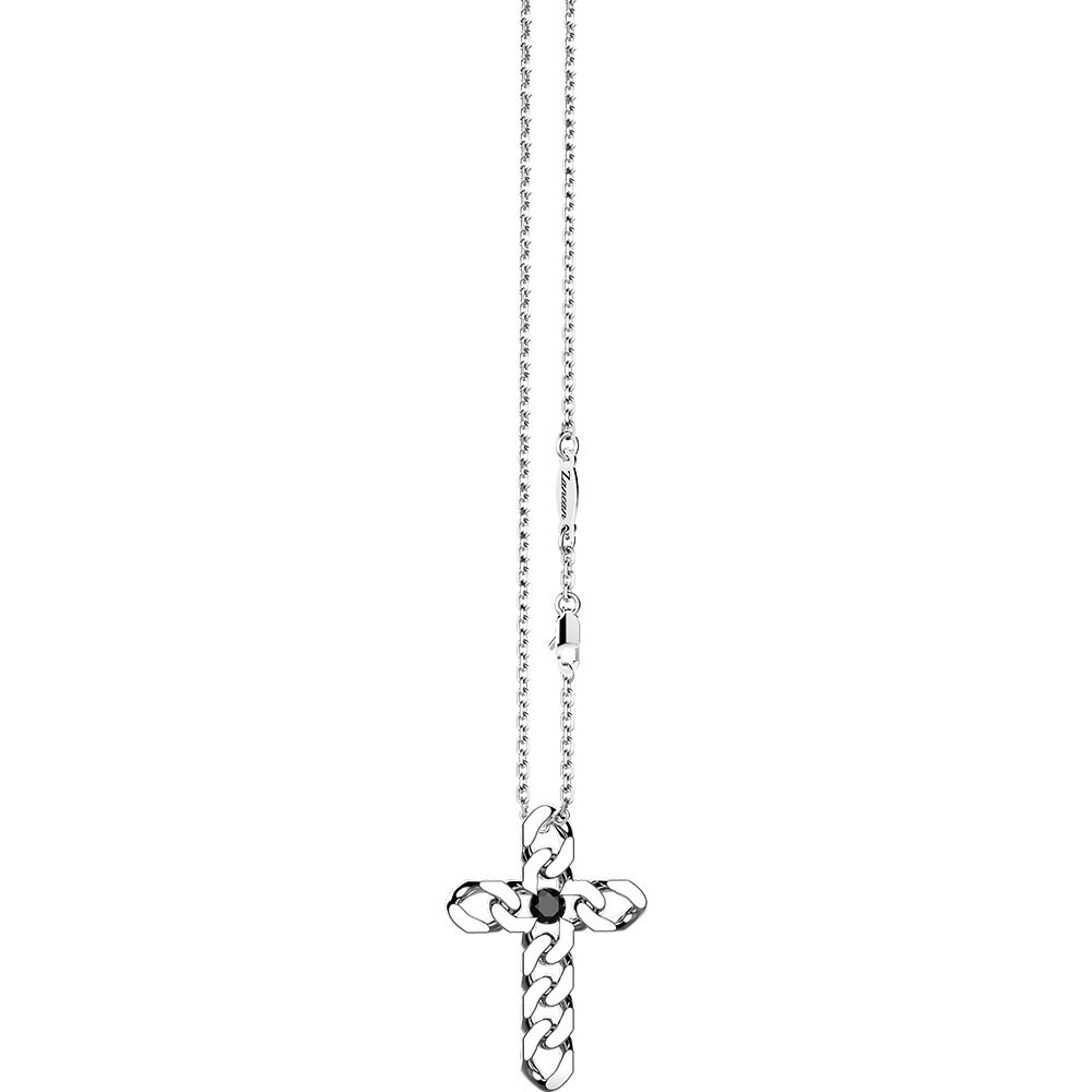 Zancan Collana Zancan in argento con pendente a croce e pietre nere Italia