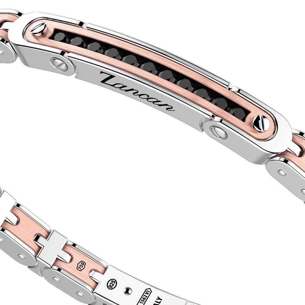 Zancan Bracciale Zancan in oro 18k ed argento con targa e pietre nere Nuova