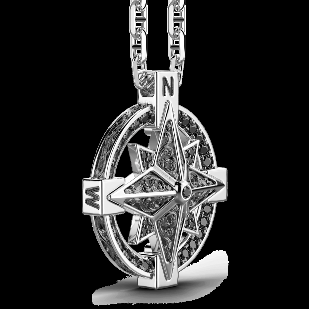 Zancan Collana Zancan in argento con pendente a rosa dei venti e pietre nere Solo un giorno rimasto