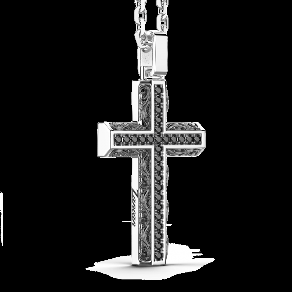 Zancan Collana Zancan in argento con pendente a croce e pietre nere Nuovo