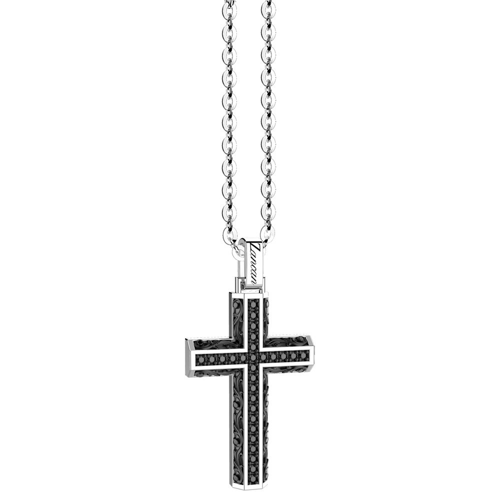 Zancan Collana Zancan in argento con pendente a croce e pietre nere Nuovo