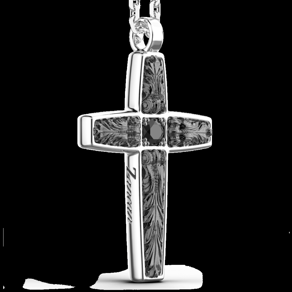 Zancan Collana Zancan in argento con pendente a croce e pietre nere Pezzi Unici