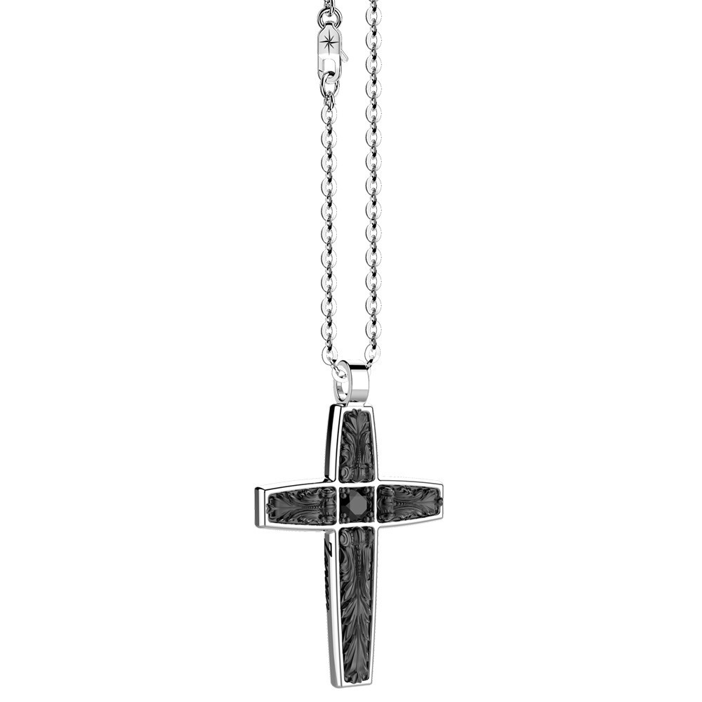 Zancan Collana Zancan in argento con pendente a croce e pietre nere Pezzi Unici