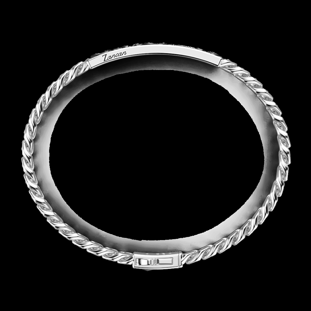 Zancan Bracciale Zancan in argento a grumetta con targa e pietre nere Consegna Veloce