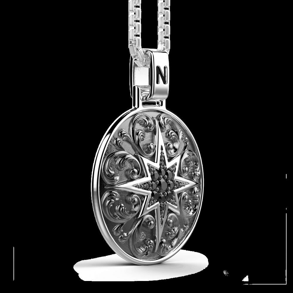 Zancan Collana Zancan in argento con pendente a rosa dei venti e pietre nere Shopping Online