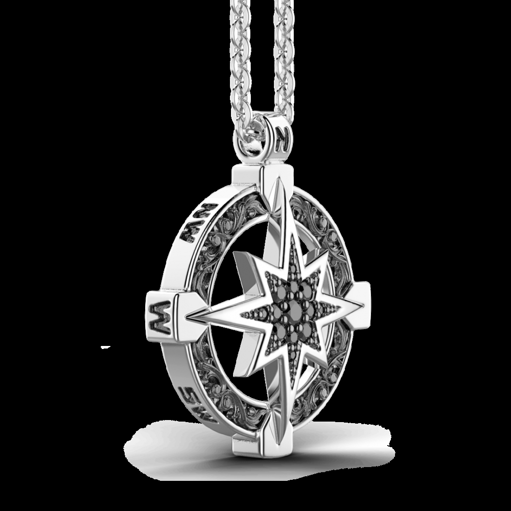 Zancan Collana Zancan in argento con pendente a rosa dei venti e pietre nere Affare Del Giorno