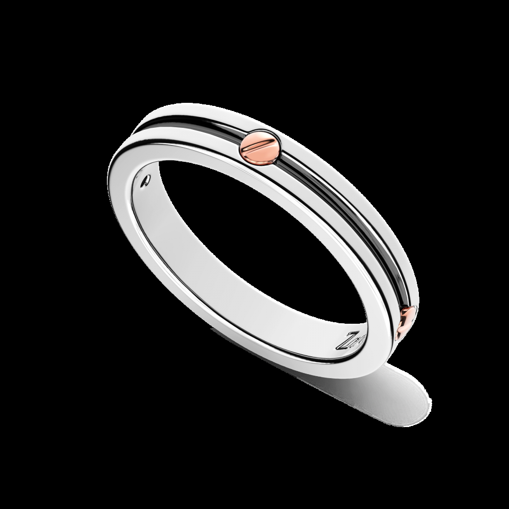 Zancan Anello a fede Zancan in argento con vite in oro rosa Economico