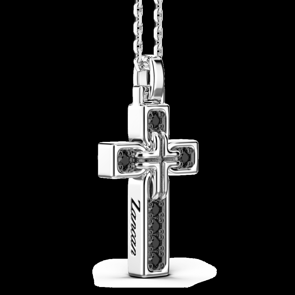Zancan Collana Zancan in argento con pendente a croce e pietre nere Vendita Calda