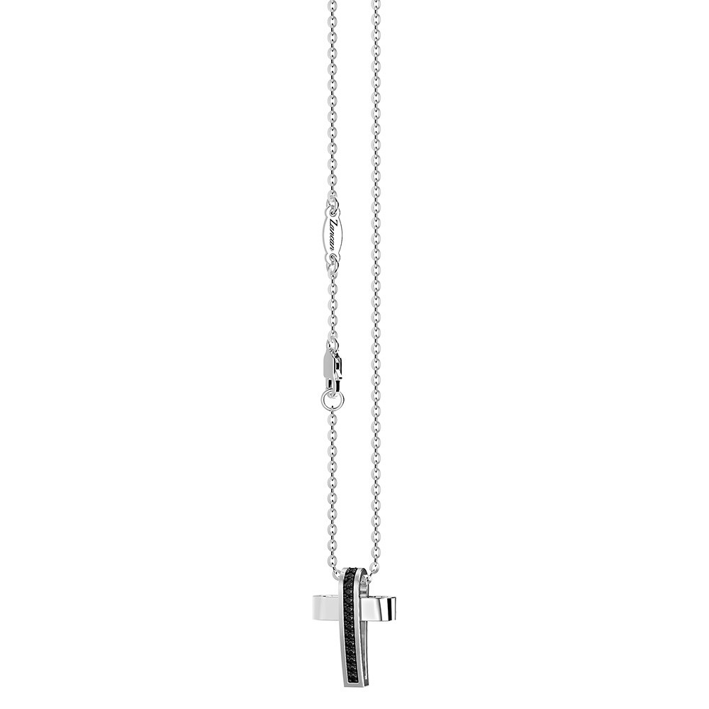 Zancan Collana Zancan in argento con pendente a croce e pietre nere Saldi Di Fabbrica