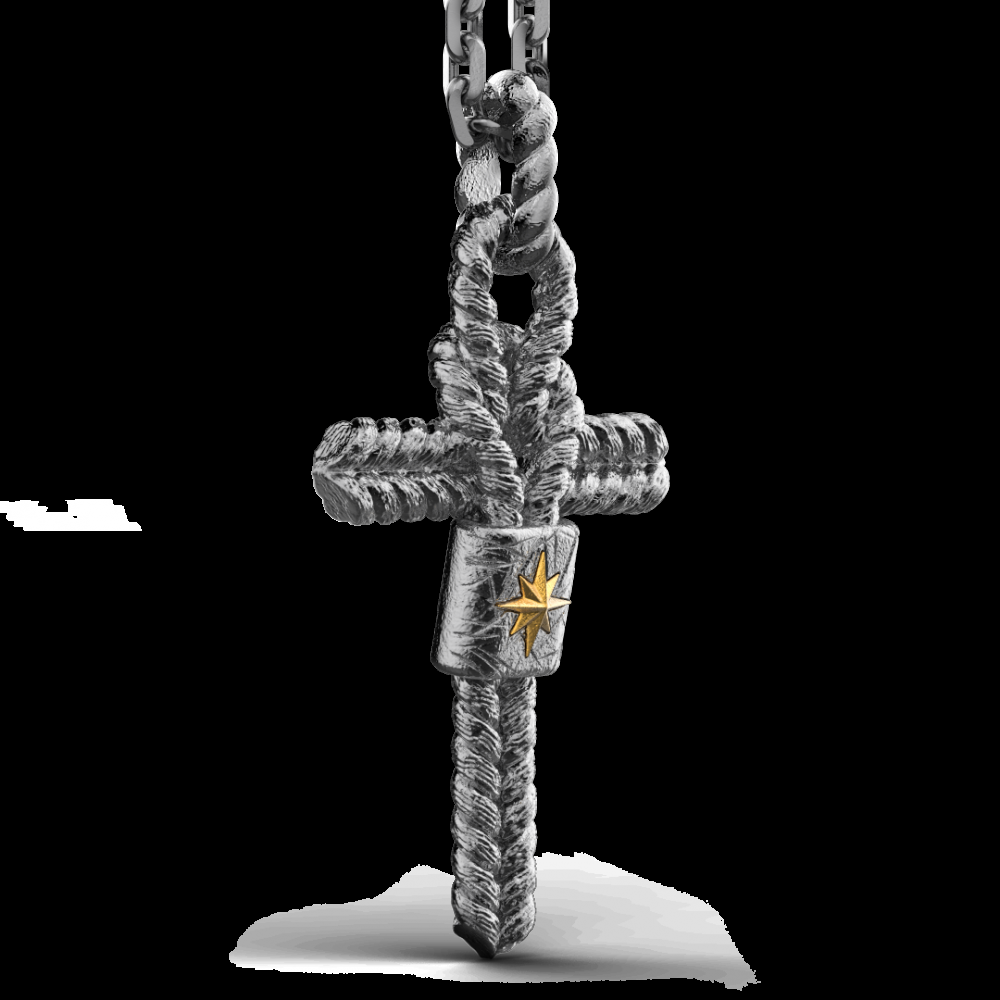 Zancan Collana Zancan in argento brunito con pendente a croce e nodo nautico In Saldo