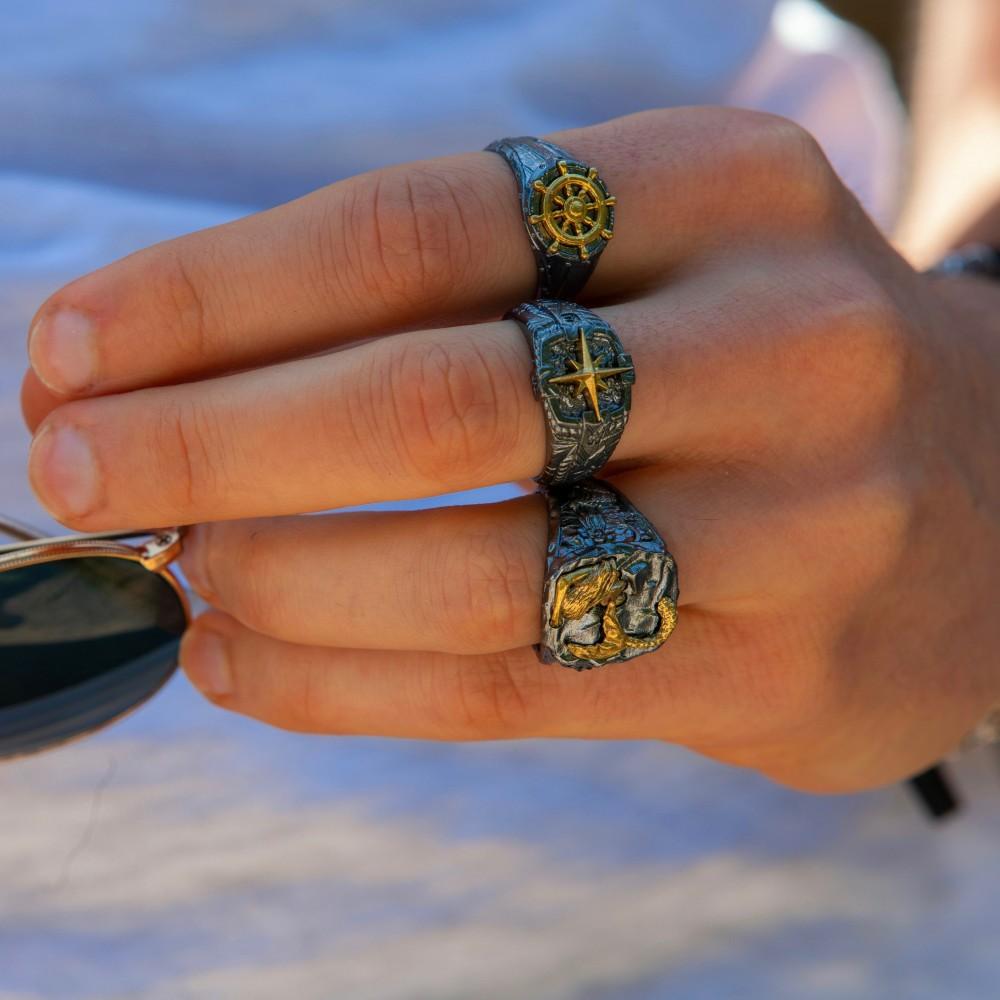Zancan Anello Zancan in argento brunito con rosa dei venti Moda