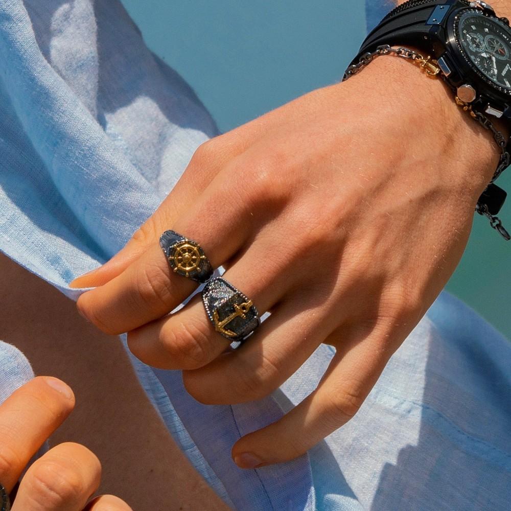 Zancan Anello Zancan in argento brunito con timone Italy
