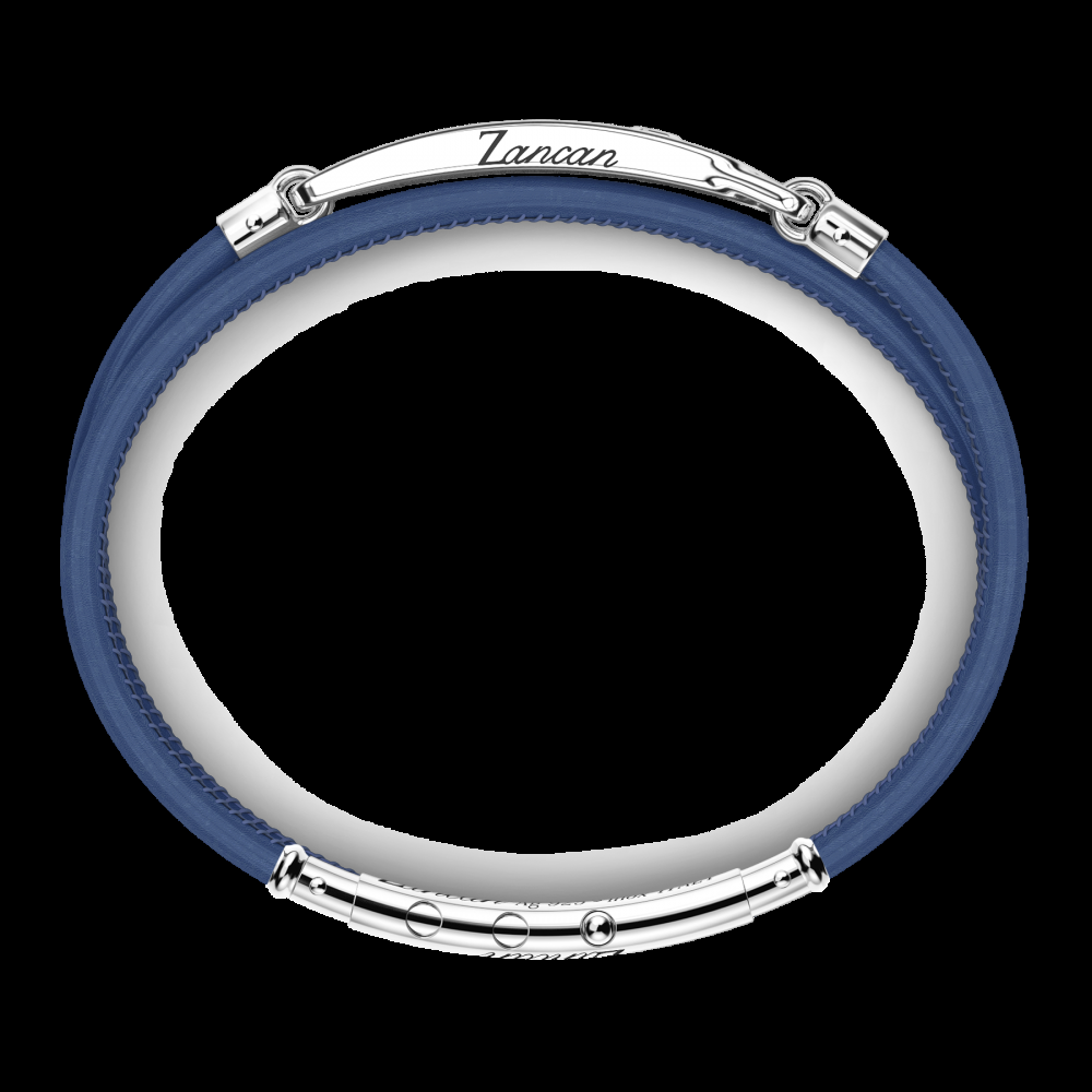 Zancan Bracciale Zancan in pelle naturale con targa in argento e pietre nere Moda