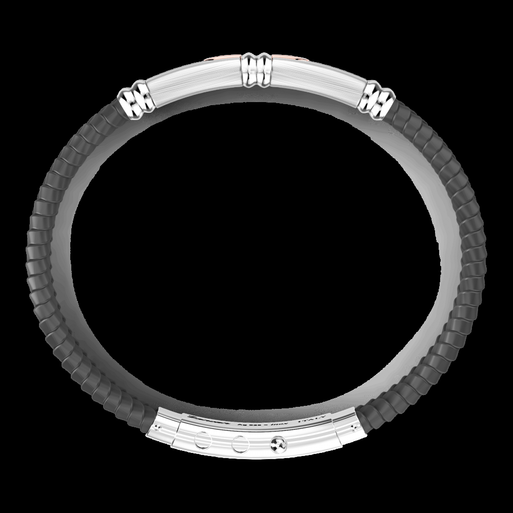 Zancan Bracciale Zancan in silicone nero con targa in argento e dettagli in oro rosa Spedizione Gratuita