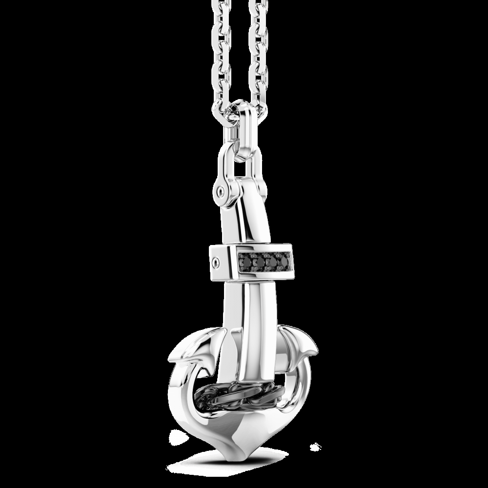 Zancan Collana Zancan in argento con pendente ad ancora e pietre nere Novità