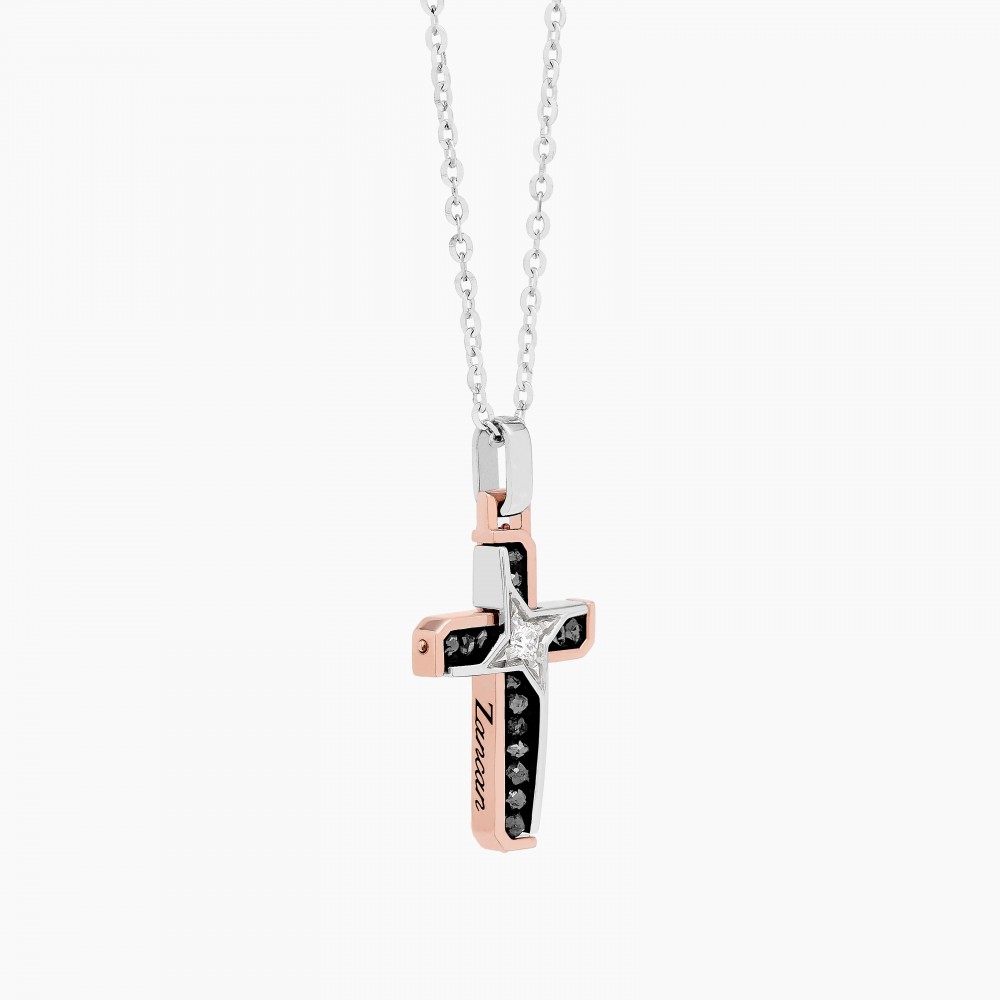 Zancan Collana Zancan in oro bianco con croce e diamanti Offerta natalizia