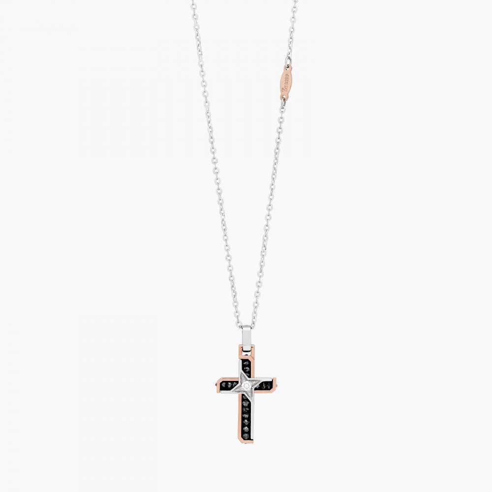 Zancan Collana Zancan in oro bianco con croce e diamanti Offerta natalizia