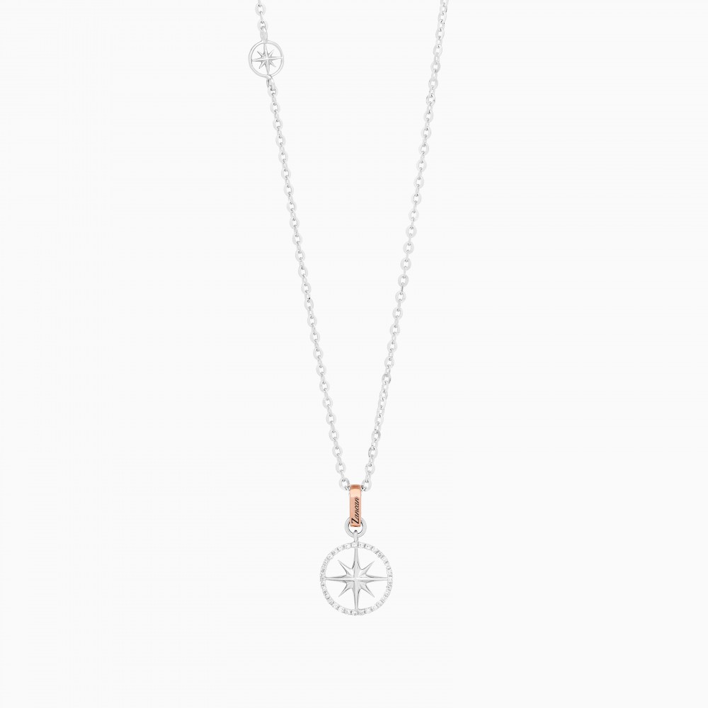 Zancan Collana zancan in oro con pendente rosa dei venti e diamanti Esporta salva