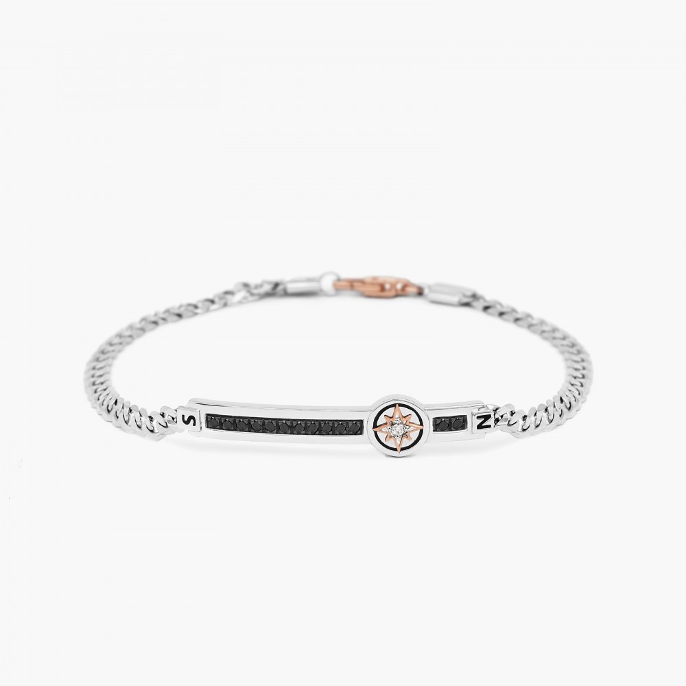 Zancan Bracciale Zancan in oro bianco con diamanti e rosa dei venti Black Friday Prezzi