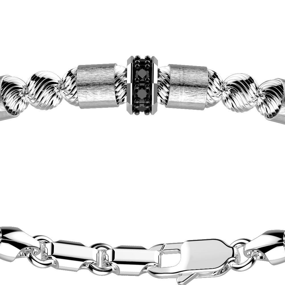 Zancan Bracciale Zancan in argento a sfere con inserti satinati e pietre nere Acquista Ora
