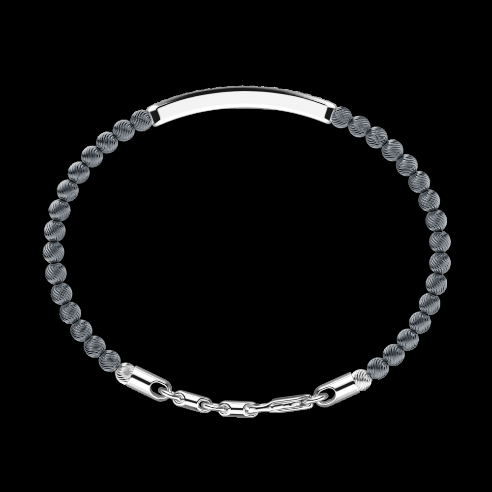 Zancan Bracciale Zancan morbido con sfere in argento e targa con pietre nere Shopping Online