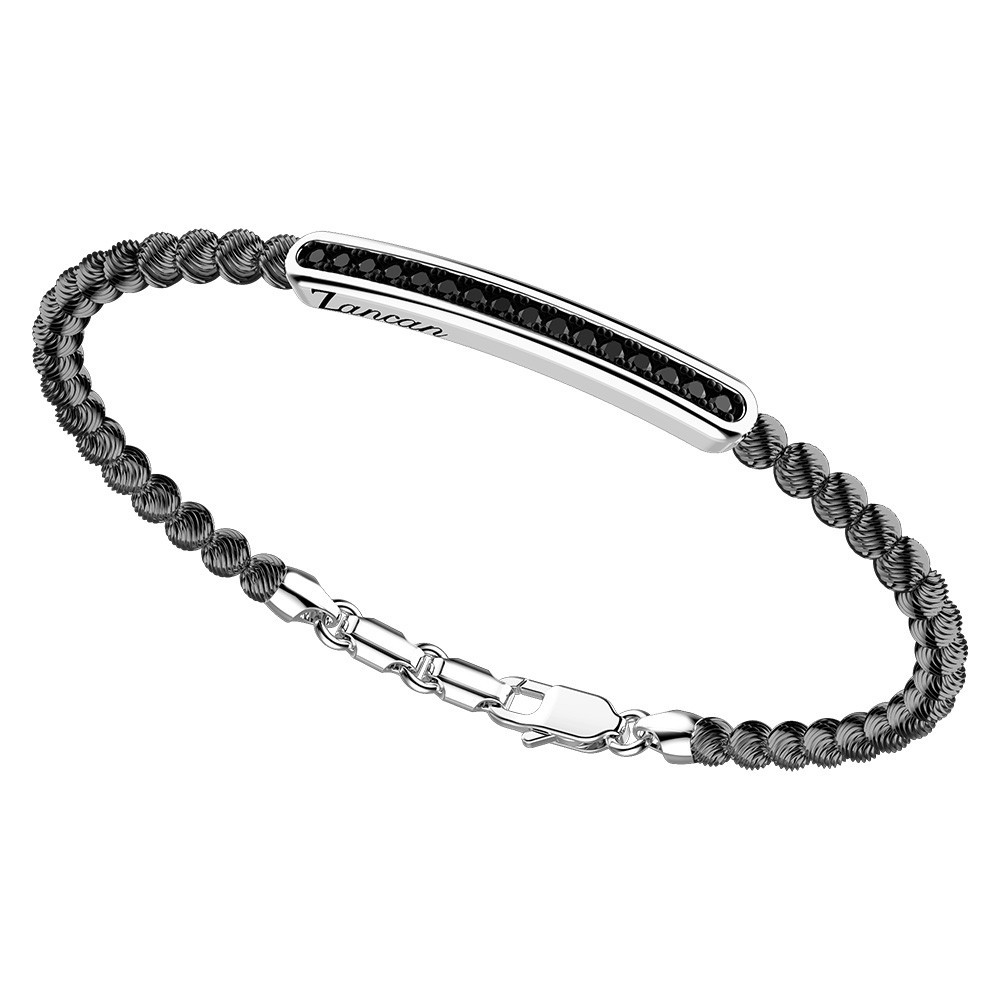 Zancan Bracciale Zancan in argento a sfere con targa e pietre nere Affare Del Giorno