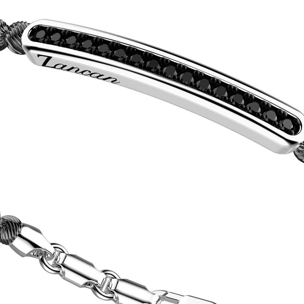Zancan Bracciale Zancan in argento a sfere con targa e pietre nere Affare Del Giorno