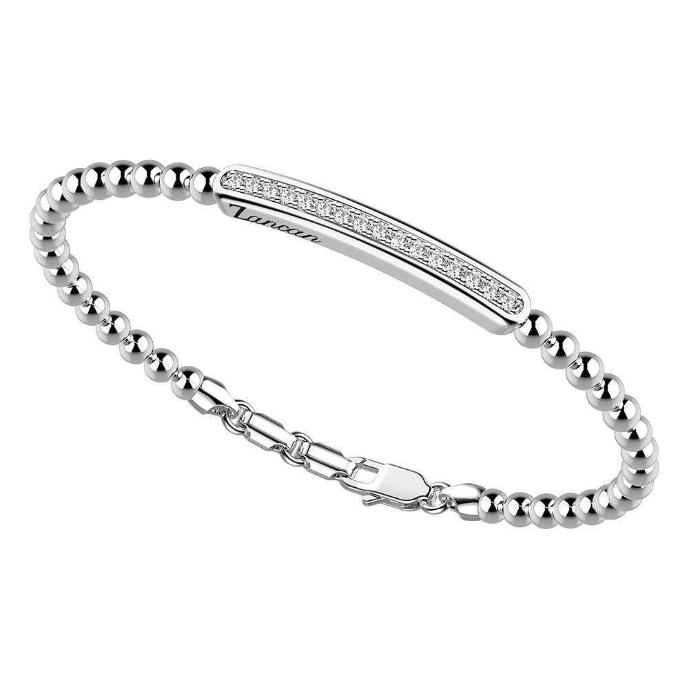 Zancan Bracciale Zancan in argento a sfere con targa e pietre bianche Prezzo Ridotto