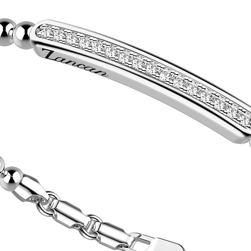 Zancan Bracciale Zancan in argento a sfere con targa e pietre bianche Prezzo Ridotto