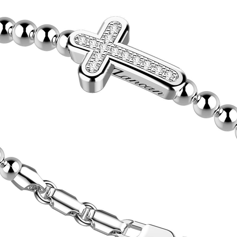 Zancan Bracciale Zancan in argento a sfere con croce e pietre bianche Sottocosto