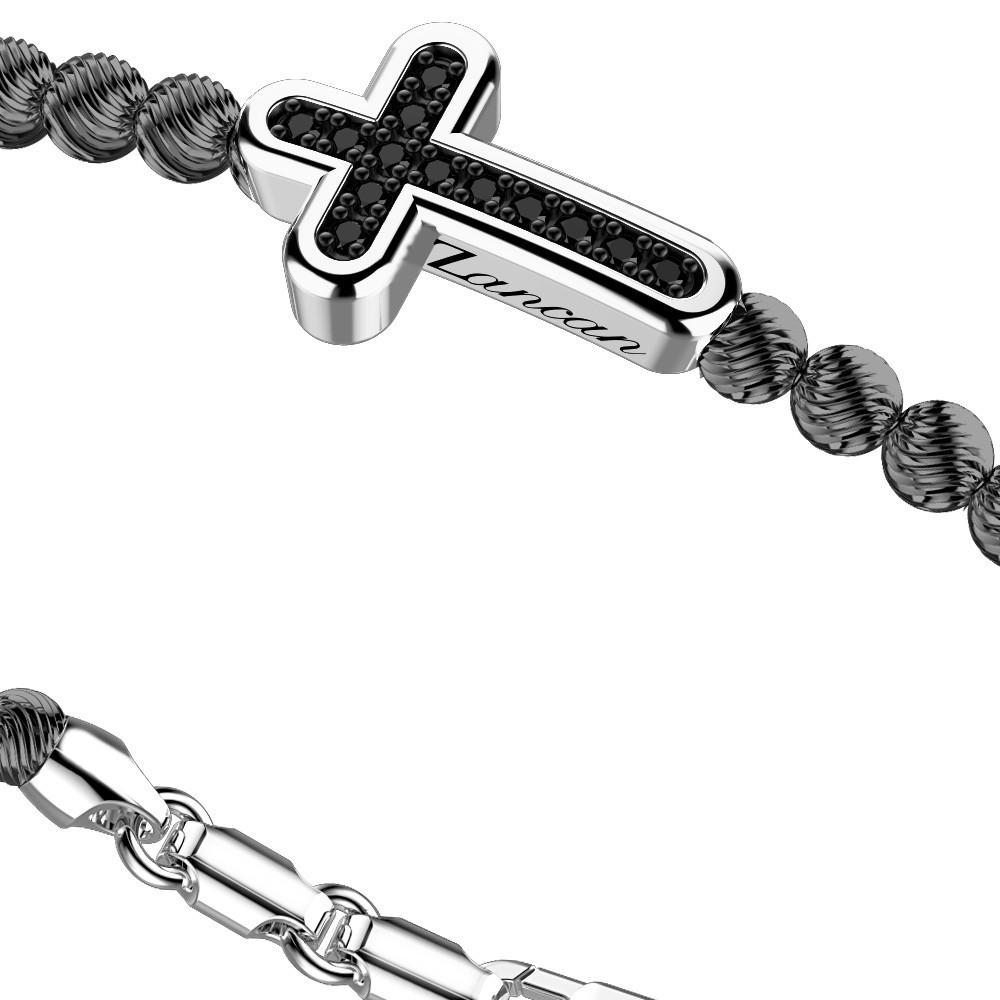 Zancan Bracciale Zancan in argento a sfere con croce e pietre nere Convenienza
