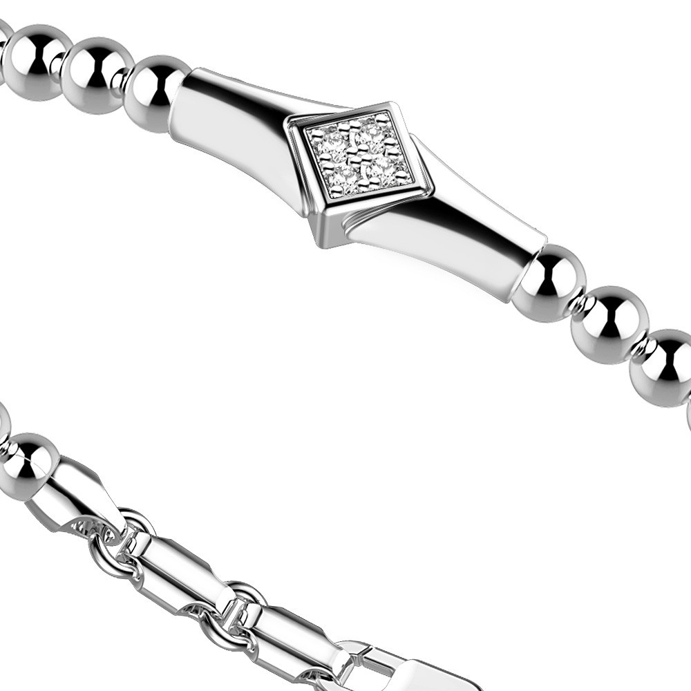 Zancan Bracciale Zancan in argento a sfere con targa e pietre bianche Sconto