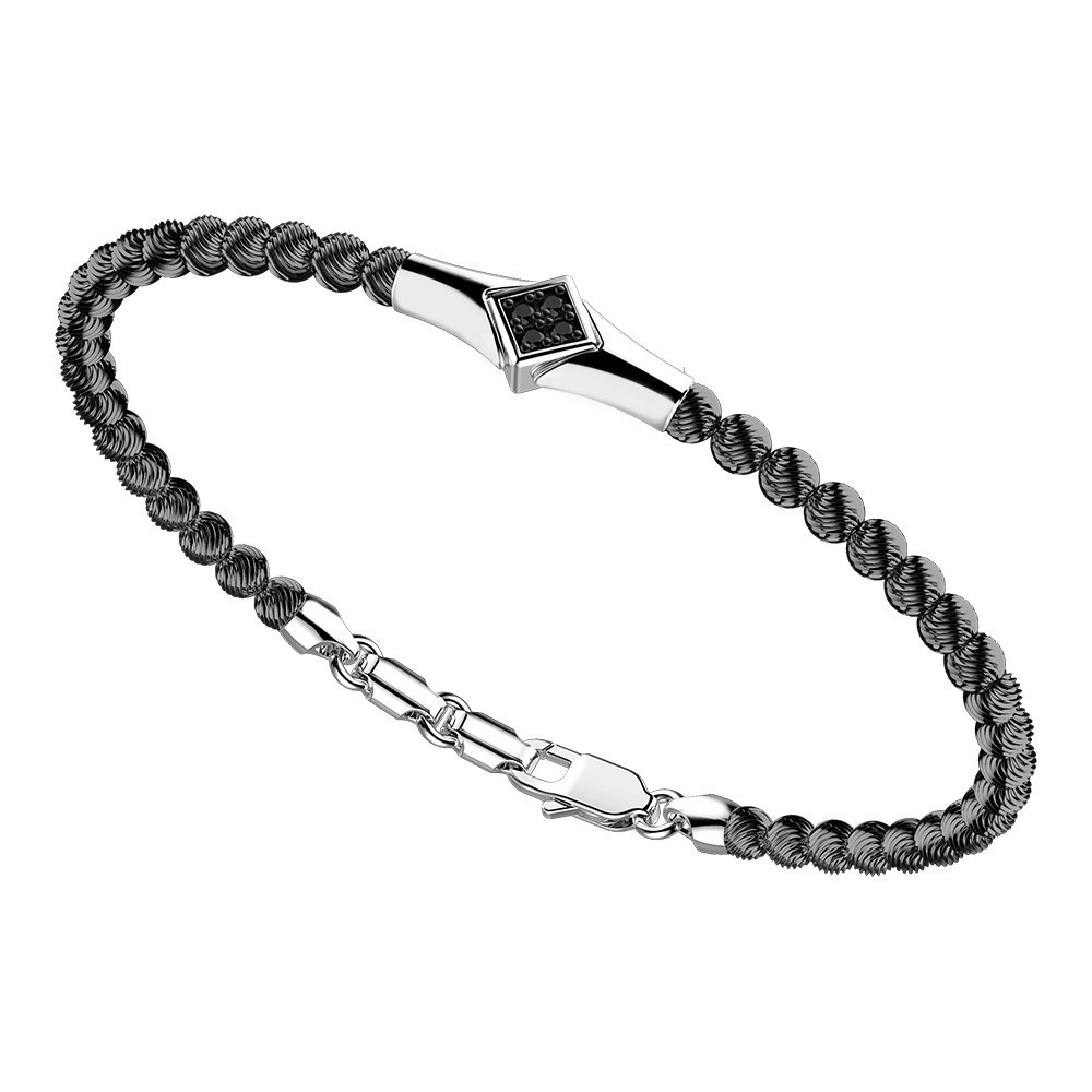 Zancan Bracciale Zancan in argento a sfere con targa e pietre nere Offerta