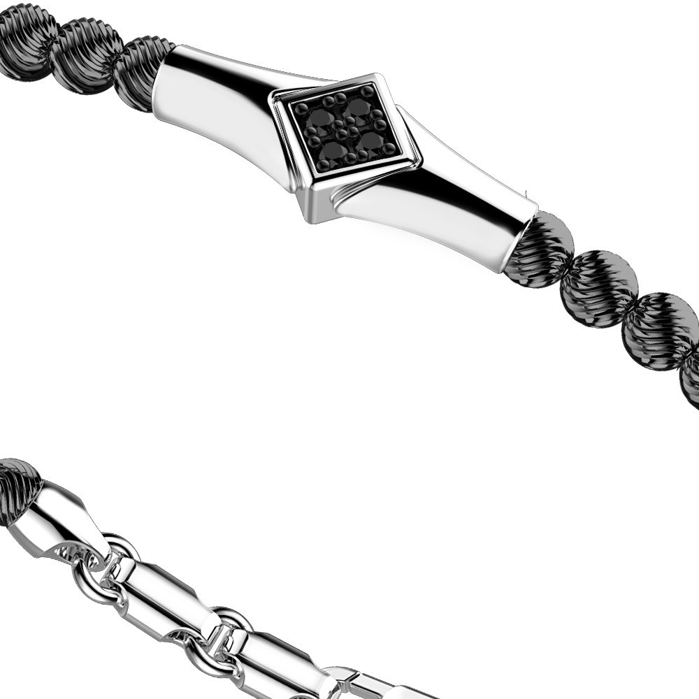 Zancan Bracciale Zancan in argento a sfere con targa e pietre nere Offerta