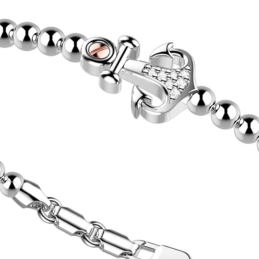 Zancan Bracciale Zancan in argento a sfere con ancora e pietre bianche Outlet