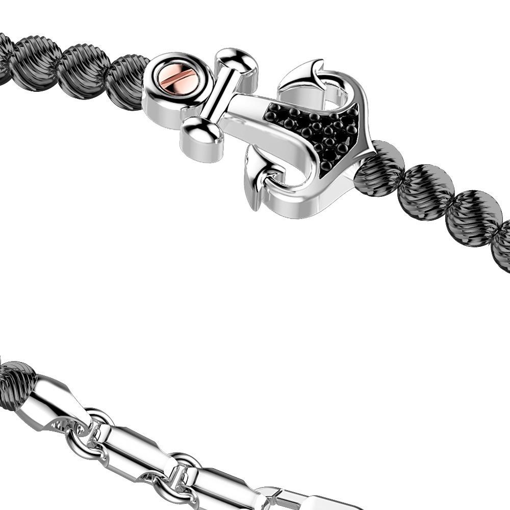 Zancan Bracciale Zancan in argento a sfere con ancora e pietre nere In Vendita