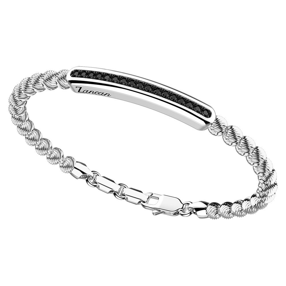 Zancan Bracciale Zancan in argento a sfere con targa e pietre nere Saldi