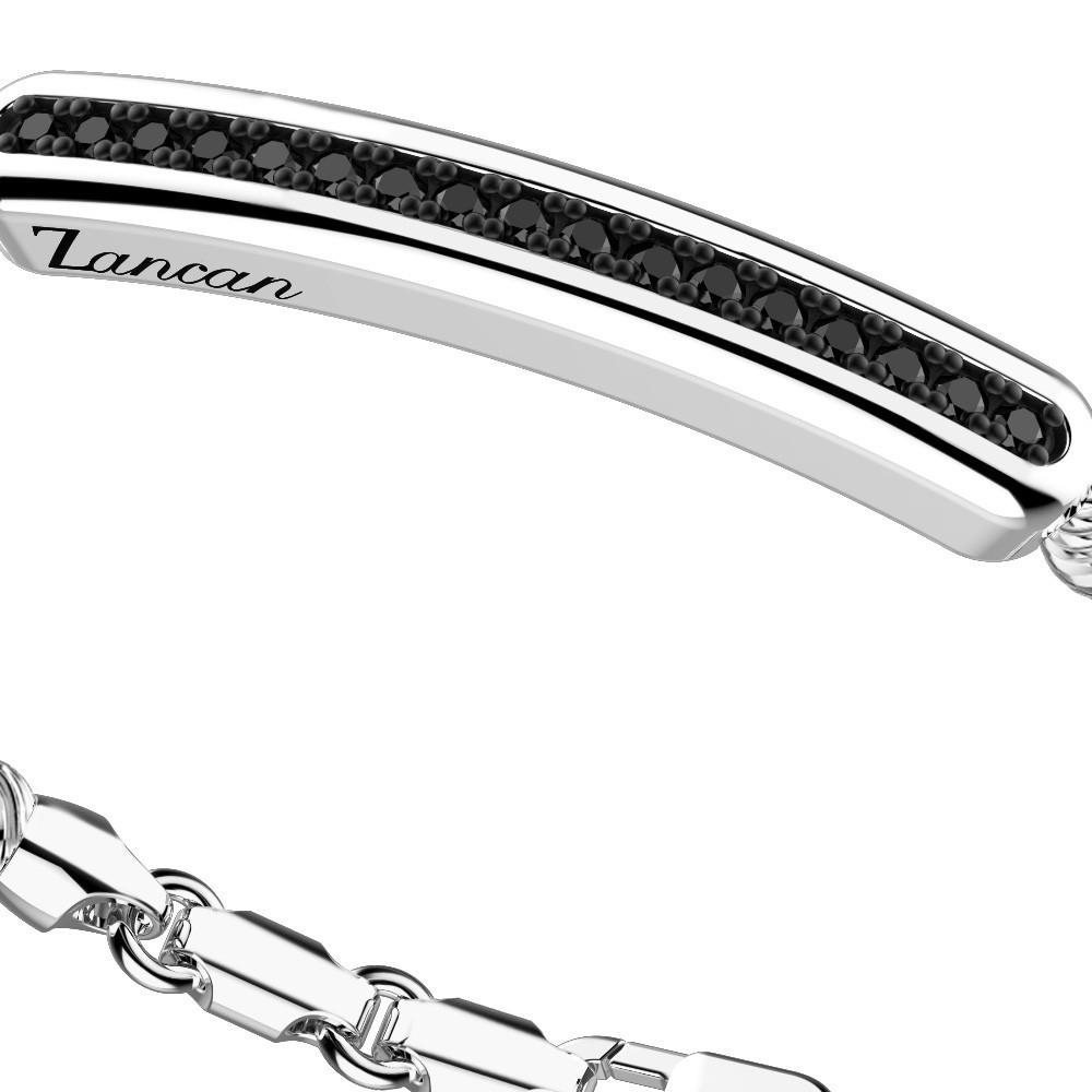 Zancan Bracciale Zancan in argento a sfere con targa e pietre nere Saldi