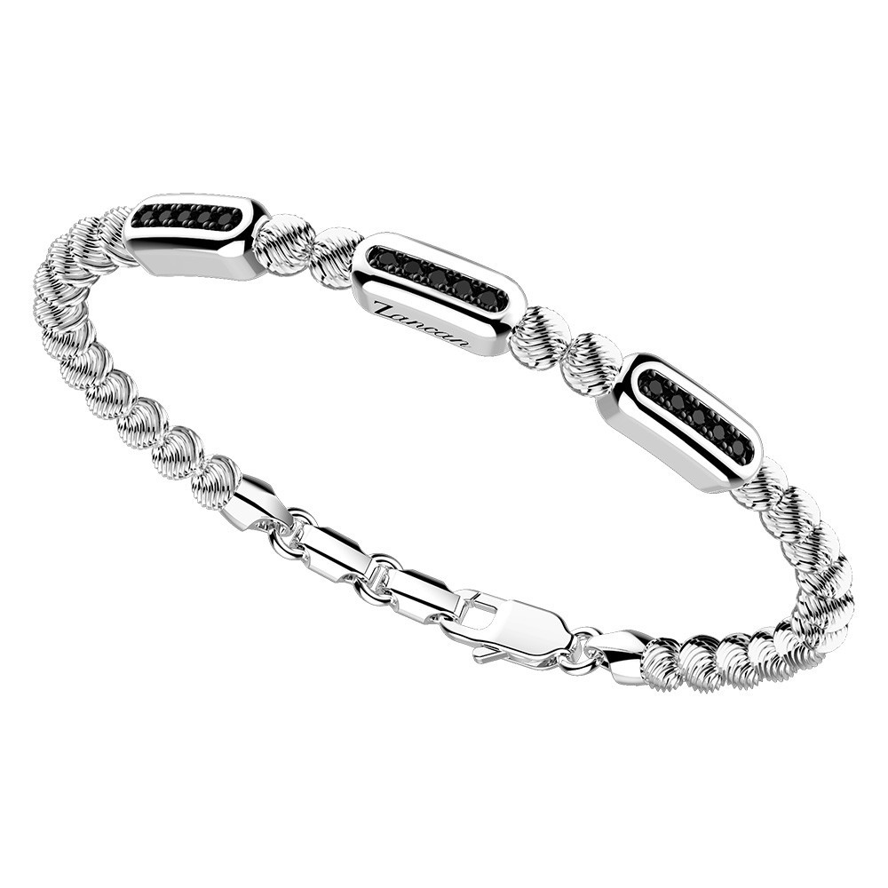 Zancan Bracciale Zancan in argento a sfere con targhe e pietre nere Vendita Calda