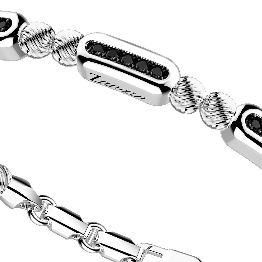 Zancan Bracciale Zancan in argento a sfere con targhe e pietre nere Vendita Calda