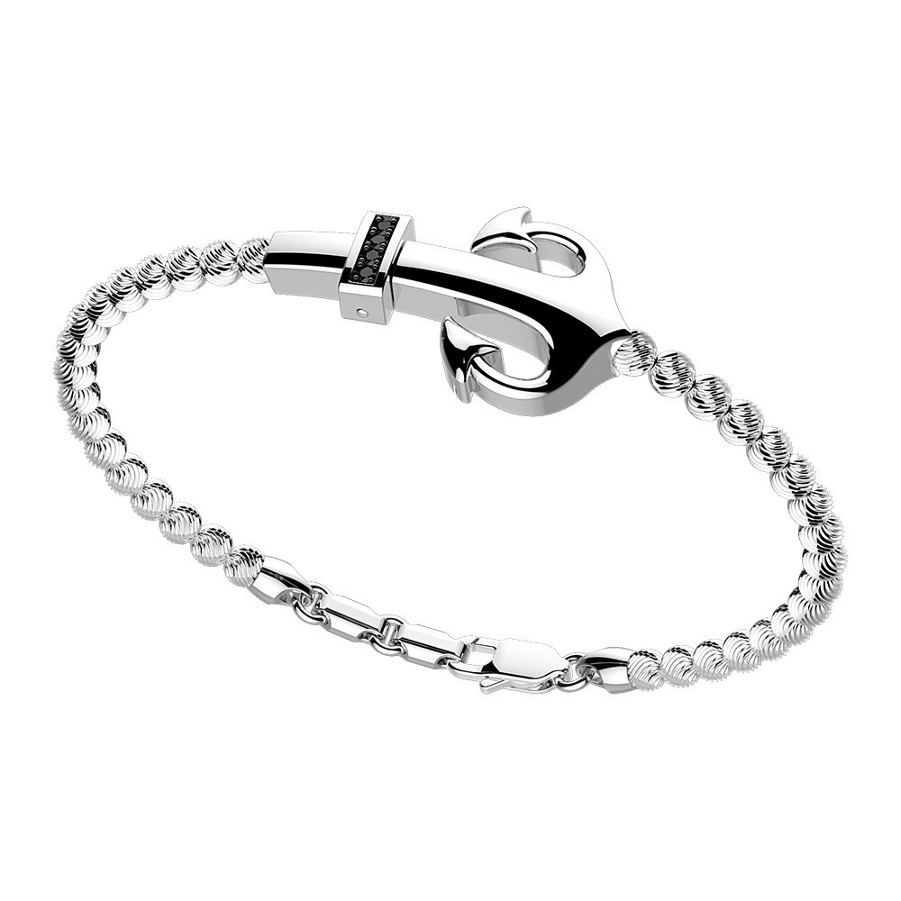 Zancan Bracciale Zancan in argento a sfere con ancora e pietre nere Vendite Flash